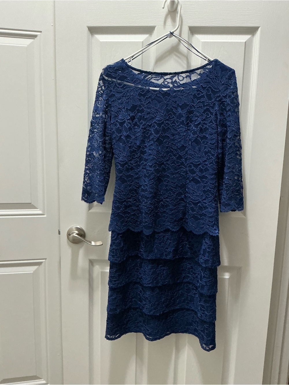 Alex Evenings Navy Lace Tiered Midi Dress